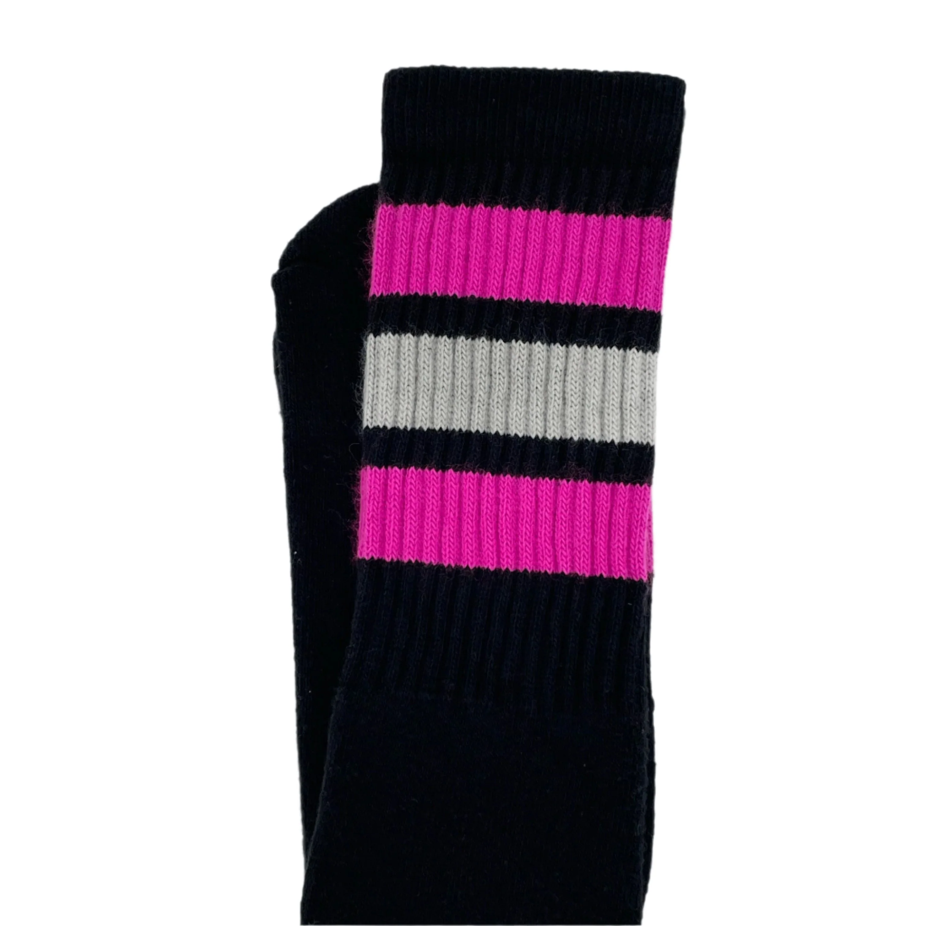 Skater Socks Knee Length - BLACK W/ HOT PINK AND GREY STRIPES