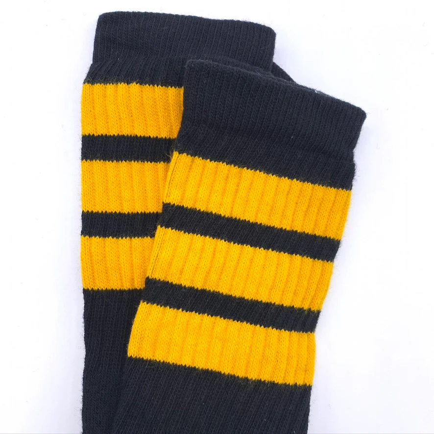 Crew Length Skatersocks - BLACK WITH GOLD STRIPES