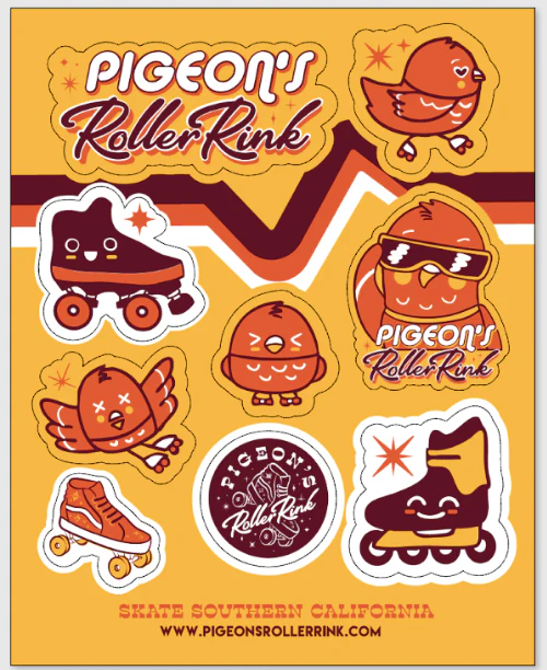Pigeon's Roller Rink Kawaii Sticker Sheet