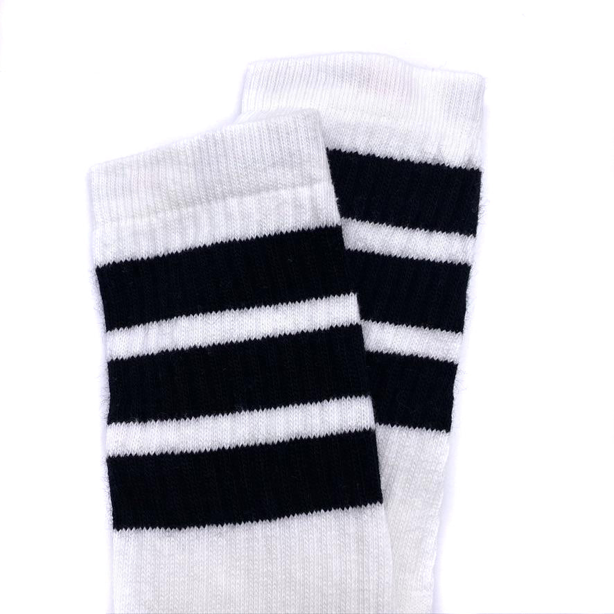 Skater Socks Knee Length - WHITE W/ BLACK STRIPES