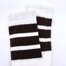 Skater Socks Knee Length - WHITE W/ BROWN STRIPES