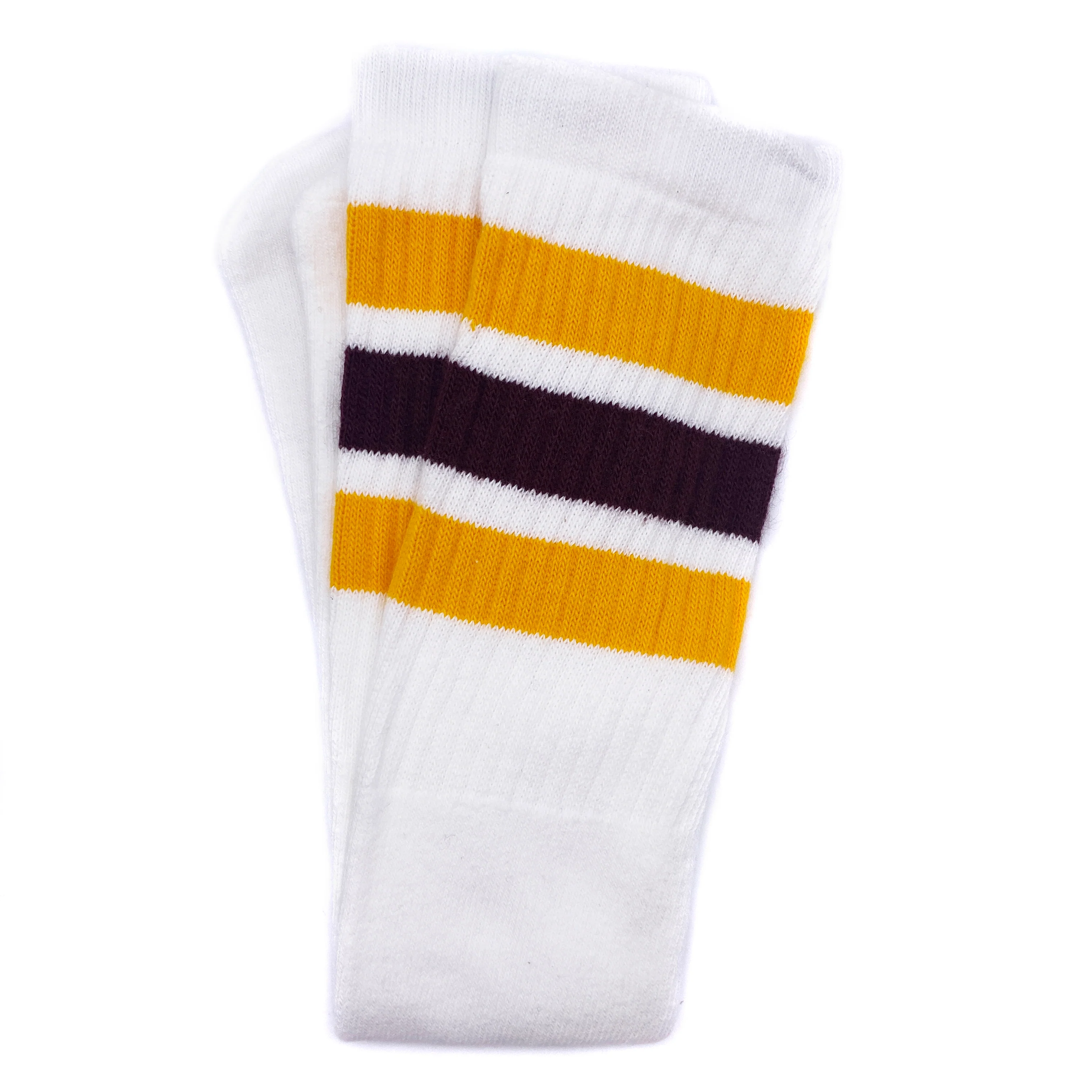 Skater Socks Knee Length - WHITE W/ GOLD AND MAROON STRIPES - Image 2