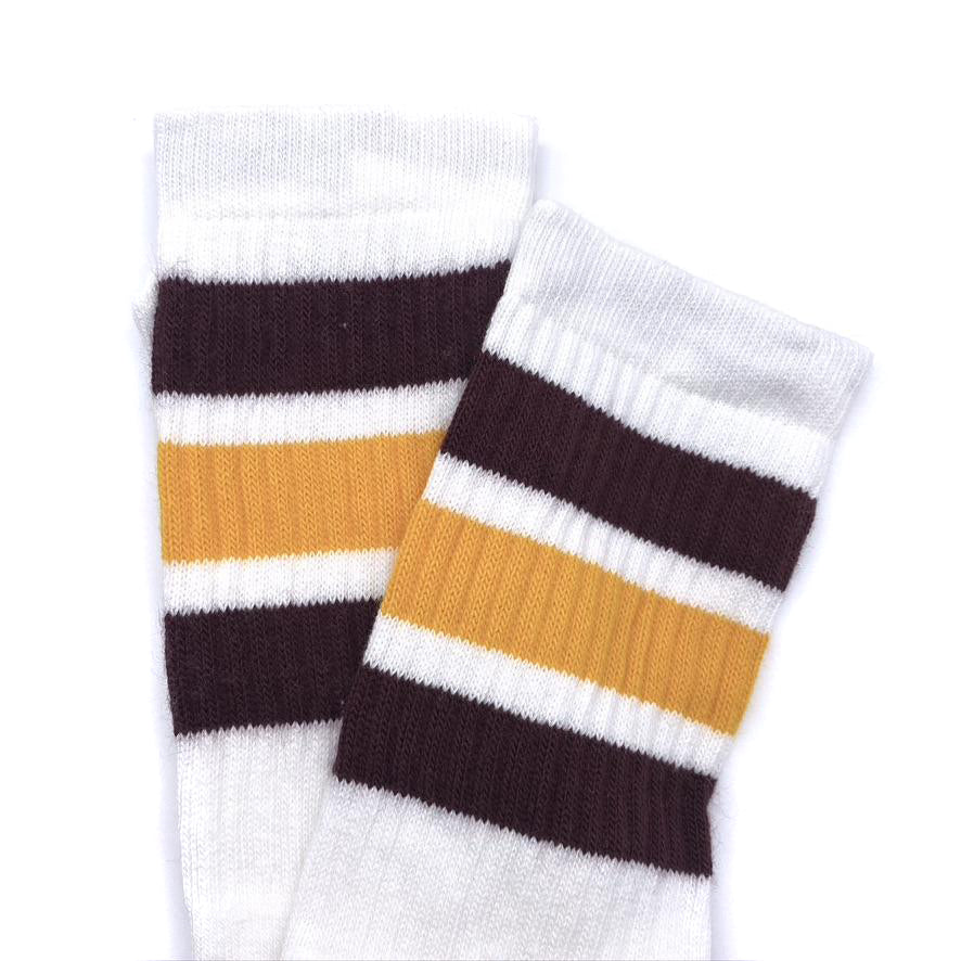 Skater Socks Knee Length - WHITE W/ MAROON AND GOLD STRIPES