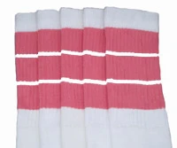 Skater Socks Knee Length - WHITE W/ THICK BUBBLEGUM PINK STRIPES