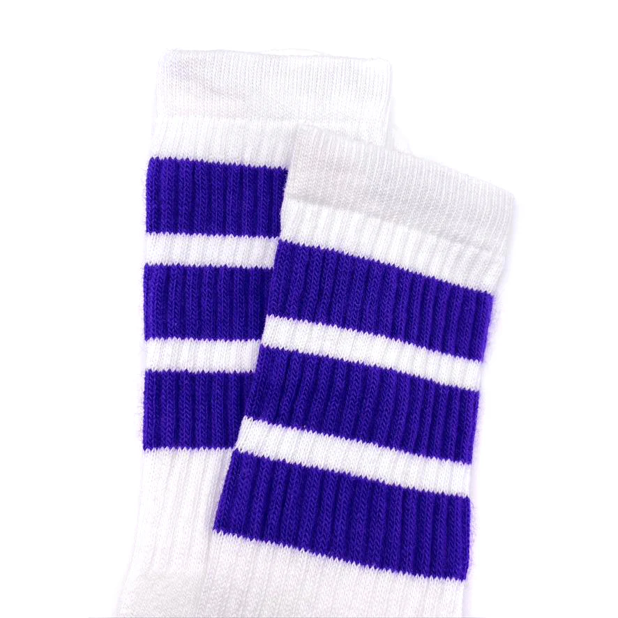 Crew Length Skatersocks - WHITE W/ PURPLE STRIPES