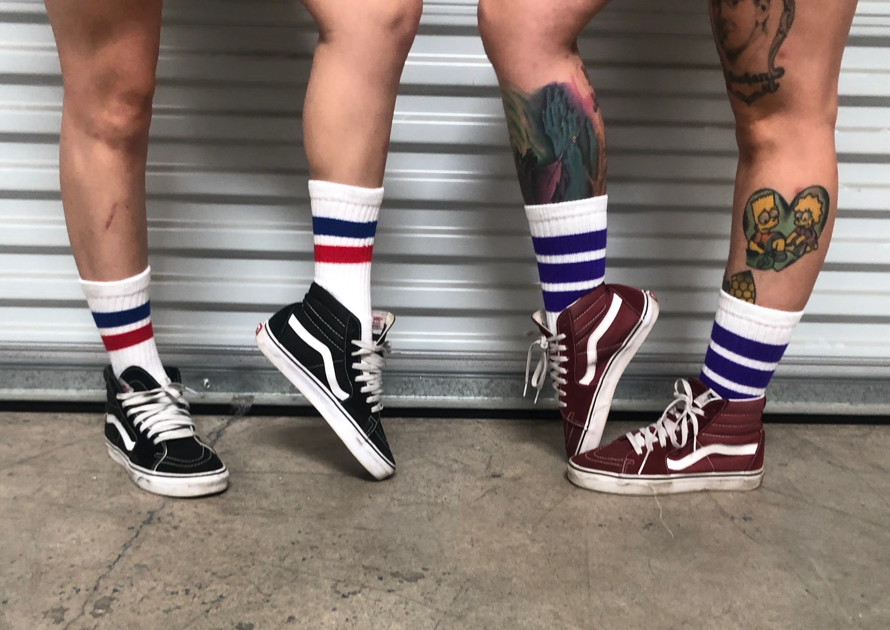 Crew Length Skatersocks - WHITE W/ PURPLE STRIPES - Image 2