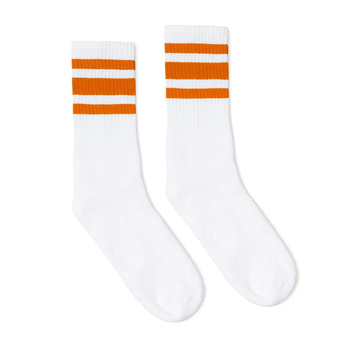 SOCCO Crew Length Socks - WHITE W/ ORANGE STRIPES