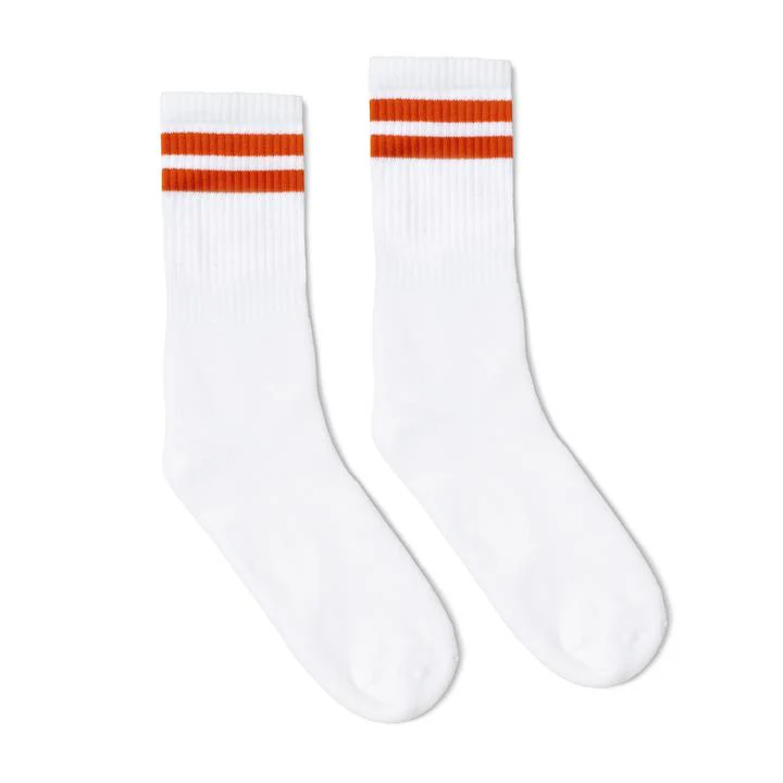 SOCCO Crew Length Socks - WHITE W/ ORANGE (2 STRIPES)