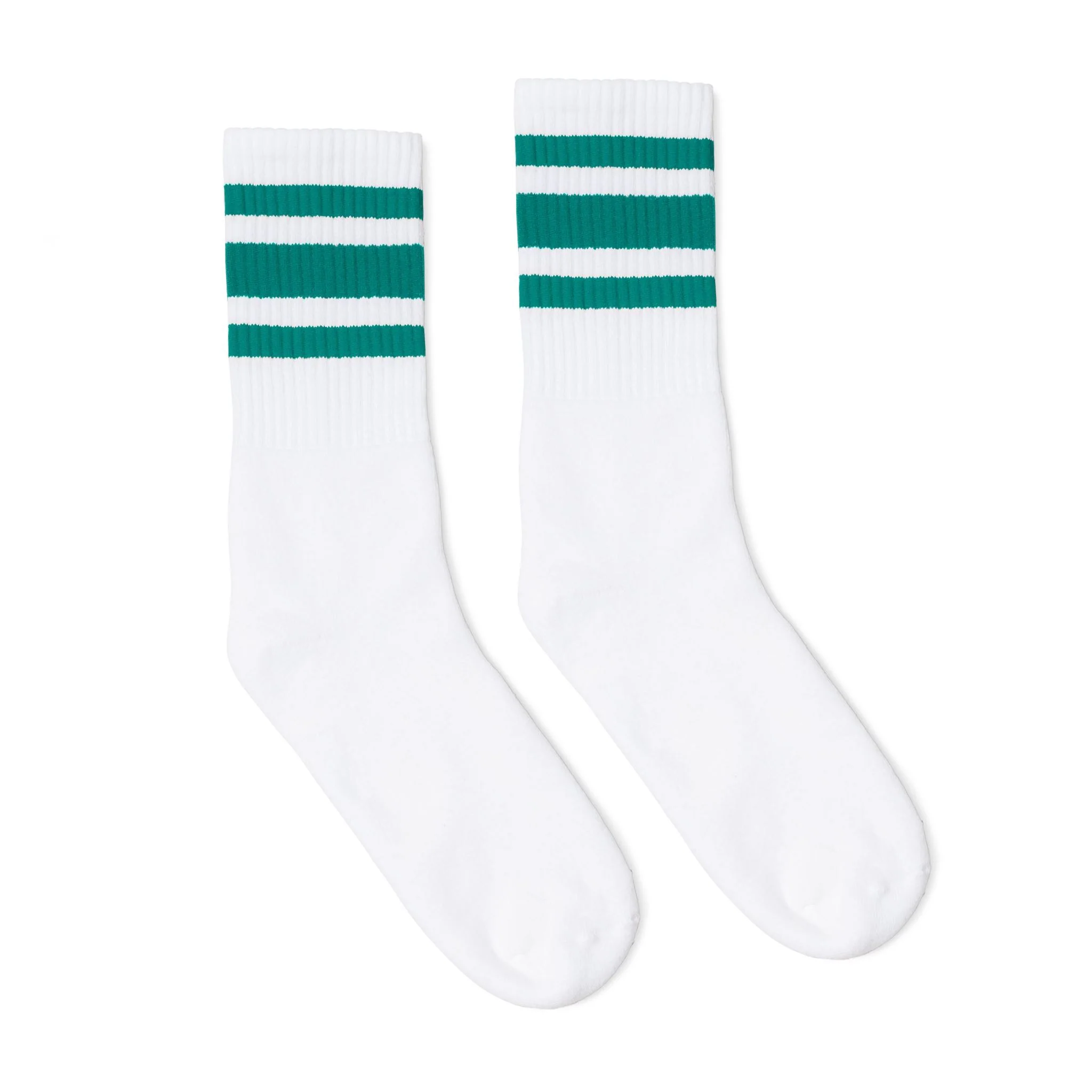 SOCCO Crew Length Socks - WHITE W/ TEAL STRIPES
