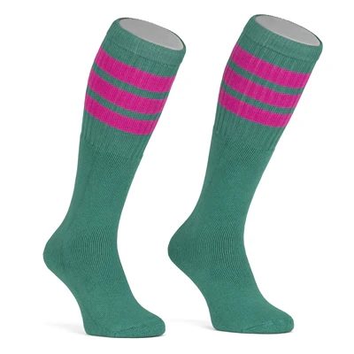 Skater Socks Knee Length - TEAL W/ HOT PINK STRIPES - Image 2